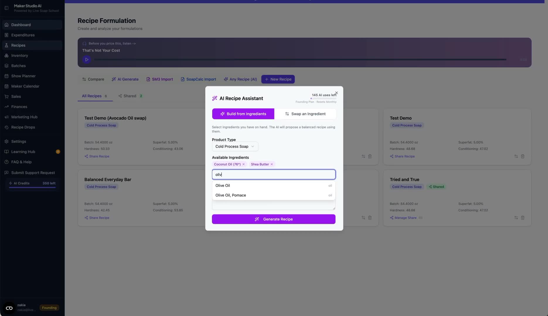 Creating Your First Formulation: Recipes
